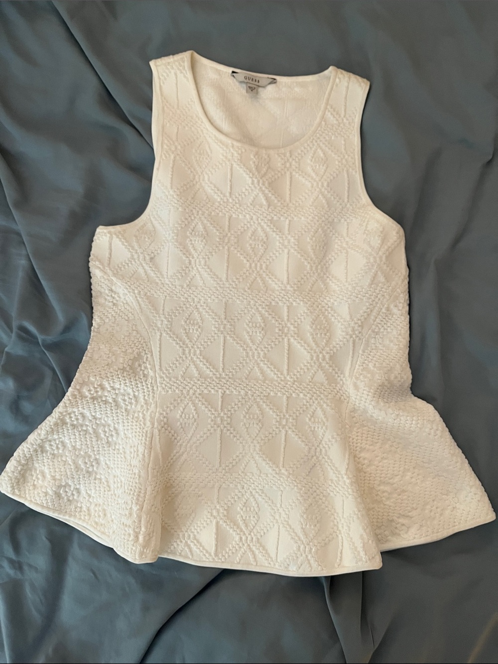 Guess Cream Textured Peplum Tank Top